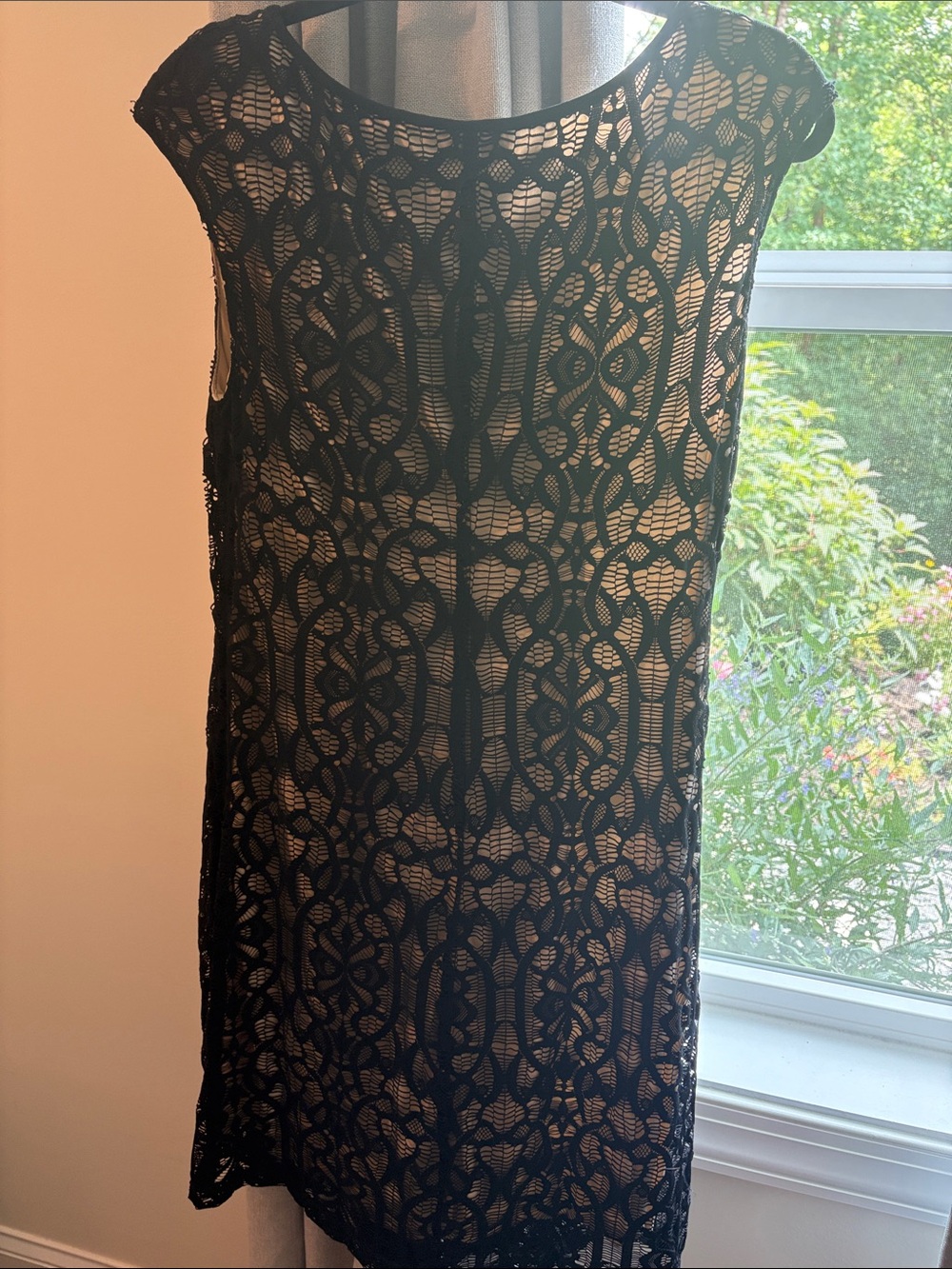 Dress Barn Black Lace Overlay Midi Dress with Nude Lining